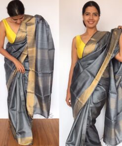 Pure Grey Tussar Silk Saree