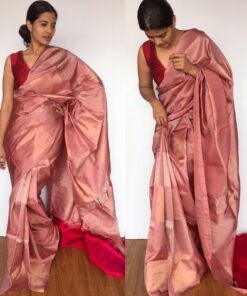 Blush Pink Kanjivaram Silk Saree with Silver Zari Weaves