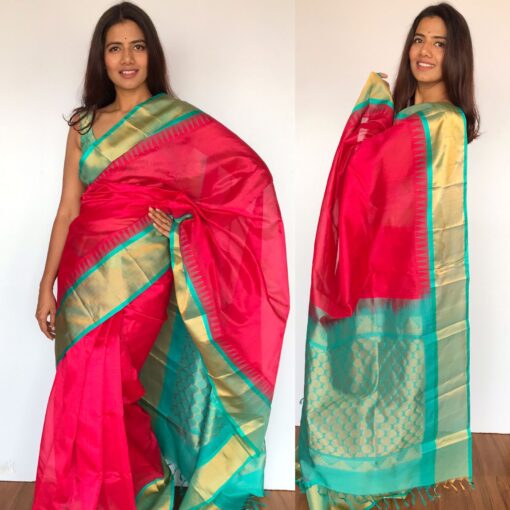 Pink Mangalagiri Pattu Sarees with Kanchi Border