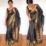 Black Banarasi Silk Saree with Antique Gold Zari Weaves