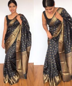 Black Banarasi Silk Saree with Antique Gold Zari Weaves