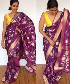 Purple Banarasi Silk Saree with Gold Zari Weaves