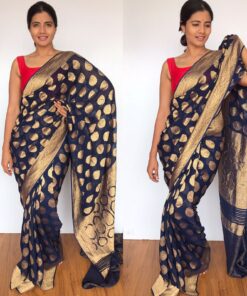 Navyblue Banarasi Georgette Saree with Golden Zari Weaves