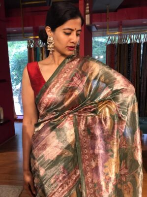 Green Tissue Silk Saree for Diwali 2024-2025