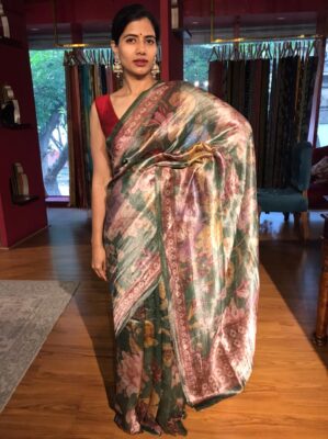 Green Tissue Silk Saree for Diwali 2024-2025