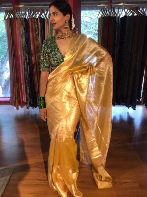 Yellow tissue silk saree with zari border for Diwali 2024-2025