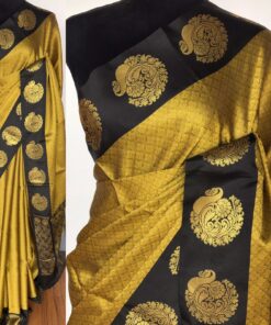 Mustard Kora Muslin Saree