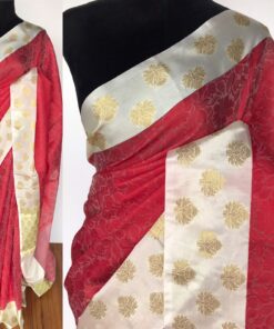 Red Kora Muslin Silk Saree