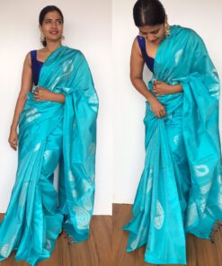 Sky Blue Kanjivaram Silk Saree with Paisley Motifs