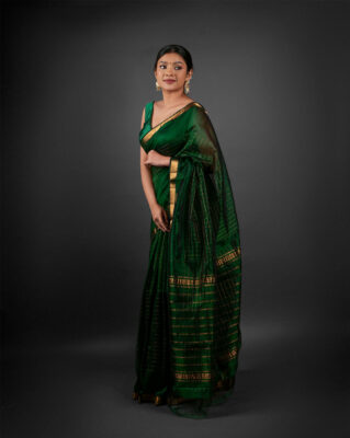 Bottle Green mangalgiri silk saree Wedding Party Look for 2025 online at Mirra Clothing