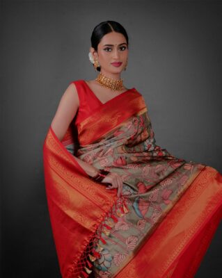 Green Banarasi silk saree Wedding Party Look for 2025 online at Mirra Clothing