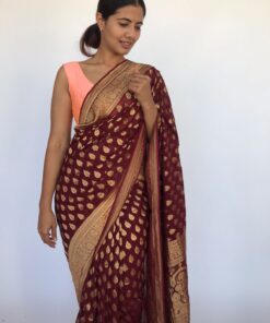 Maroon Banarasi Georgette Saree adorned with Antique Zari Motifs