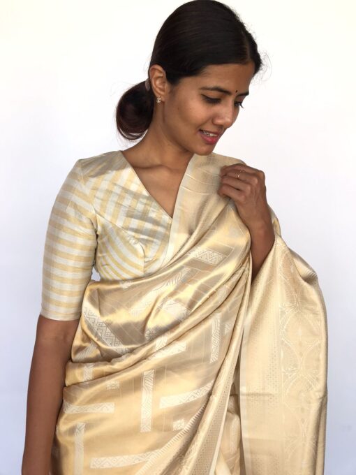 Ivory Banarasi Silk Saree with Gold Zari Weaves