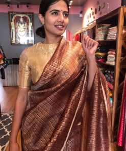 Metallic Brown Organza Silk Saree with Resham Silk Zari Weaves