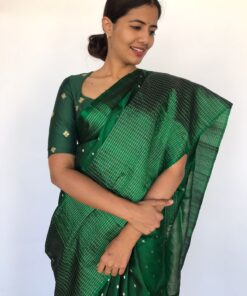 Bottle Green Kanjivaram Silk Saree with Silver Zari Buttas