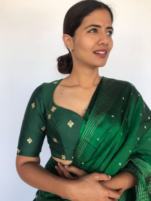 Bottle Green Embroidered Chinnon Silk Blouse