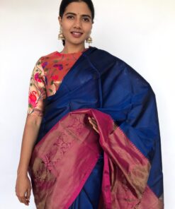 Royal Blue Kanjivaram Saree with Gold Zari