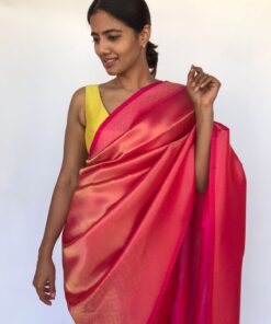 Rose Pink Banarasi Saree with Gold Zari Weaves