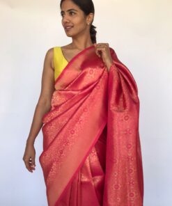 Sorbet Pink Banarasi Saree with Gold Zari Weaves