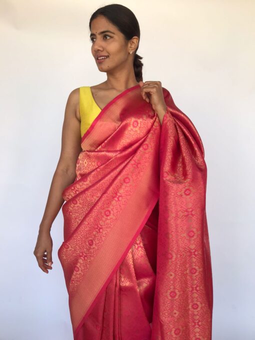 Sorbet Pink Banarasi Saree with Gold Zari Weaves