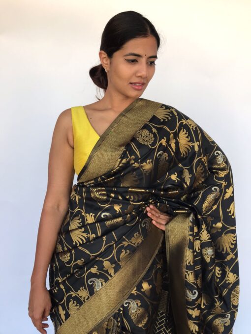 Black Banarasi Saree with Gold and Silver Zari Weaves