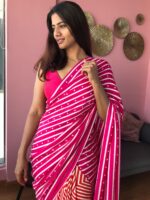 Printed Pink Satin Saree Online