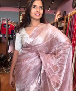 Onion Pink Tissue Silk Saree with Silver Zari Border