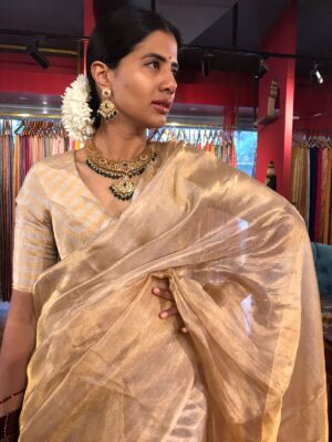 Ivory tissue silk saree Wedding Party Look for 2025 online at Mirra Clothing