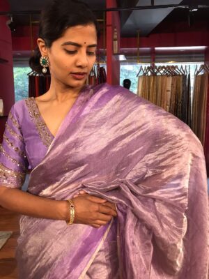 Lavender tissue silk saree Wedding Party Look for 2025 online at Mirra Clothing