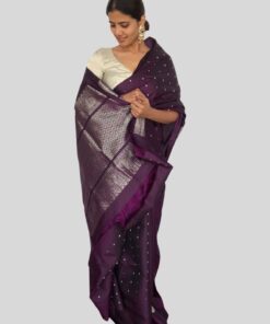 Eggplant Purple Kanjivaram Silk Saree with Handwoven Silver Zari Motifs