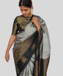 Grey Kanjivaram Silk Saree with Handwoven Gold zari weaves