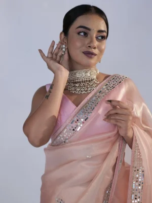 Pink Organza Saree for Plus Size Women at Mirra Clothing