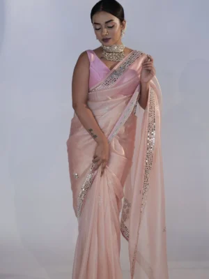 Pink Organza Saree for Plus Size Women at Mirra Clothing