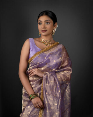 Lavender Tissue Silk saree for Hour Glass Body type at Mirra Clothing