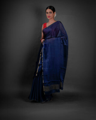 Navy Blue Chiffon Saree for Plus Size Women at Mirra Clothing