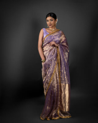 Lavender Tissue Silk saree for Hour Glass Body type at Mirra Clothing