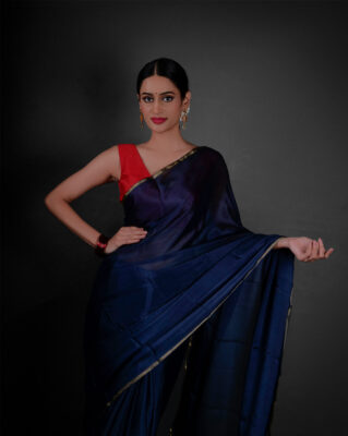 Navy Blue Chiffon Saree for Plus Size Women at Mirra Clothing