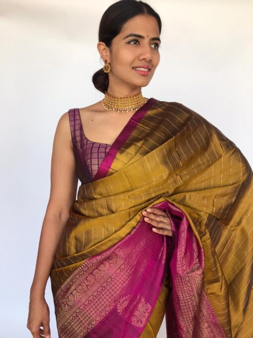 Mustard Kanjivaram Saree with Gold Zari Weaves