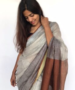 Pure Handwoven Grey Linen Saree