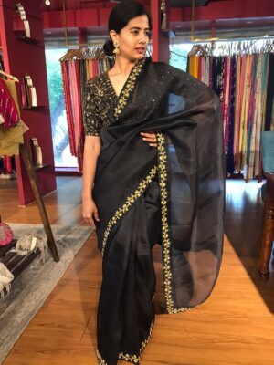 Black Organza Saree for Plus Size Women online at Mirra Clothing