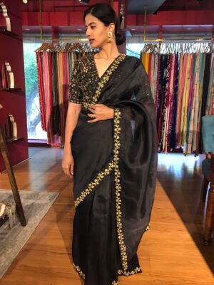 Black Organza Saree for Plus Size Women online at Mirra Clothing