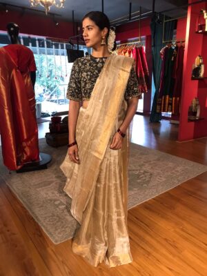 Ivory Tissue Silk Saree for Plus Size Women online at Mirra Clothing