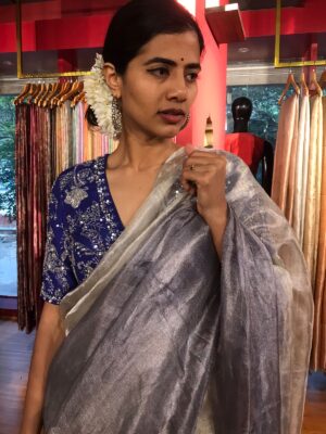 Purple Ombre Tissue Silk saree for Hour Glass Body type at Mirra Clothing