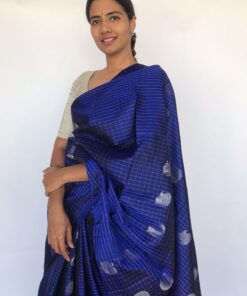 Royal blue kanjeevaram Saree with Silver Zari Checks