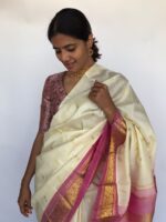 Ivory Kanjivaram Saree with Gold Buttas