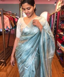 Pure Pale Turquoise Tussar Tissue Silk Saree