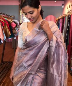 Handwoven Pure Lilac Tussar Tissue Silk Saree