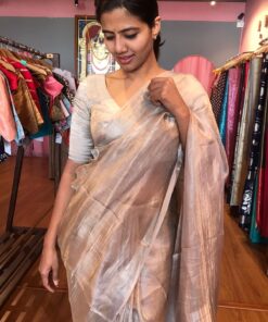 Pure Nude Brown Tussar Tissue Silk Saree