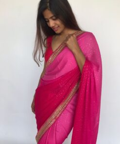 Ombre Pink Georgette Sequin Saree with Hand Embroidery Border