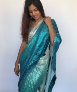 Ombre Blue Georgette Sequin Saree